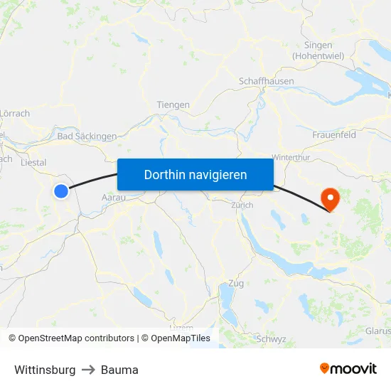 Wittinsburg to Bauma map