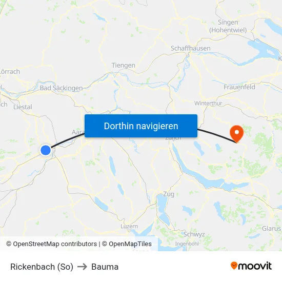 Rickenbach (So) to Bauma map