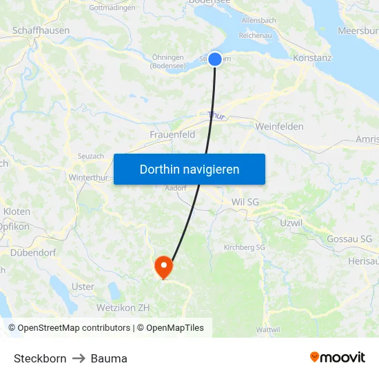 Steckborn to Bauma map