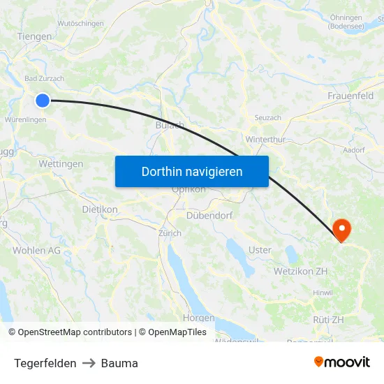 Tegerfelden to Bauma map