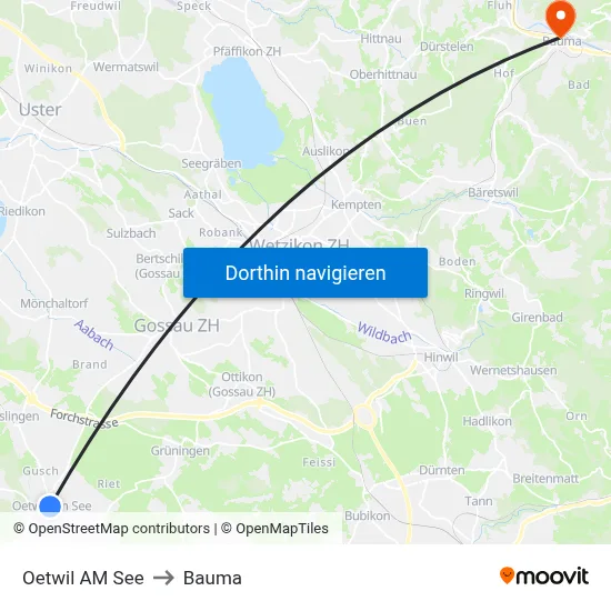 Oetwil AM See to Bauma map