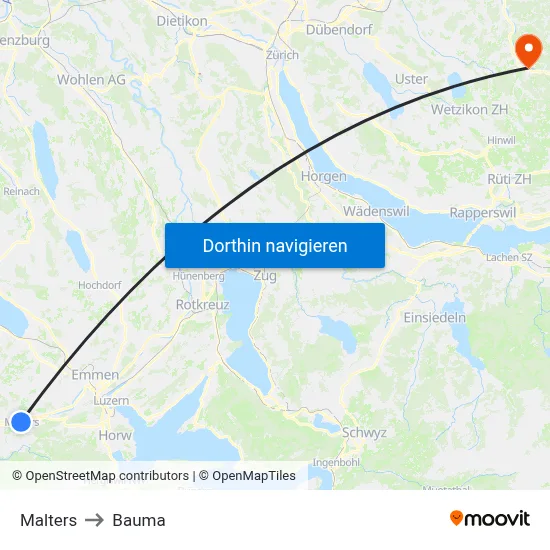 Malters to Bauma map