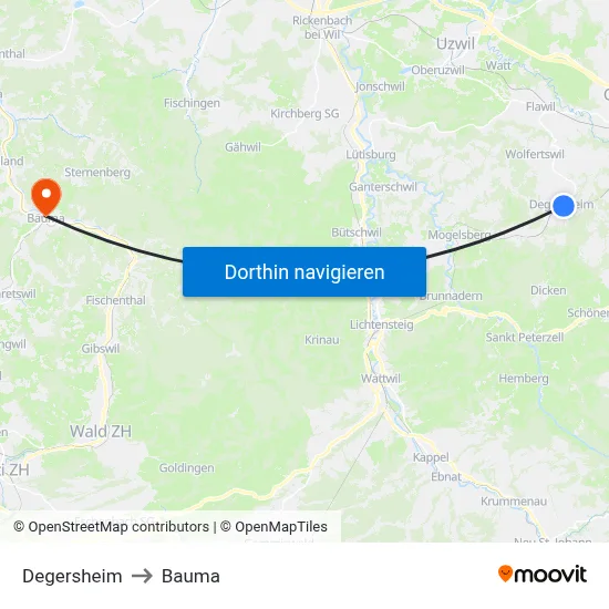 Degersheim to Bauma map