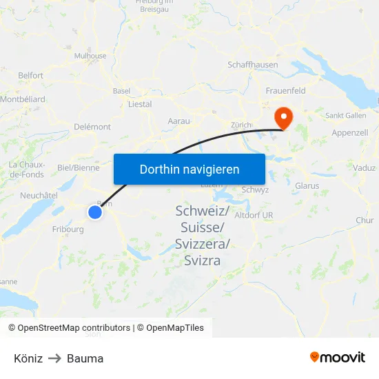 Köniz to Bauma map