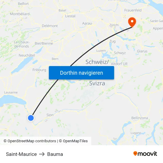 Saint-Maurice to Bauma map