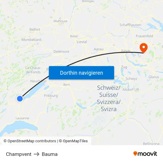 Champvent to Bauma map