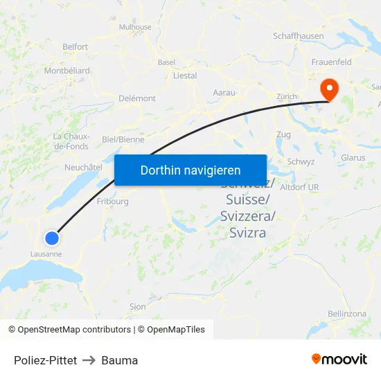 Poliez-Pittet to Bauma map