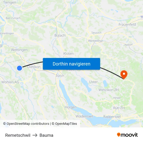 Remetschwil to Bauma map