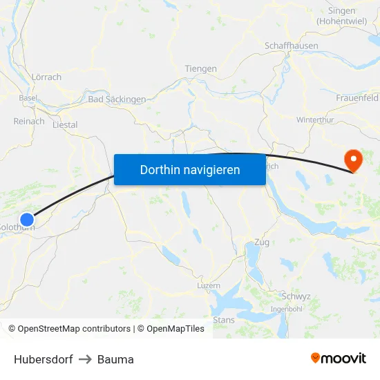 Hubersdorf to Bauma map