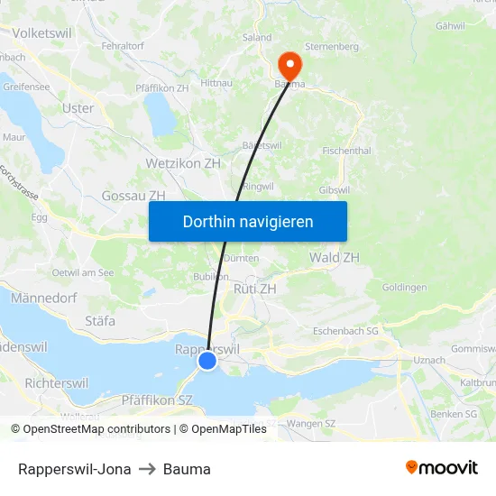 Rapperswil-Jona to Bauma map