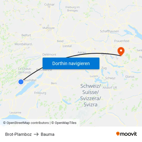 Brot-Plamboz to Bauma map