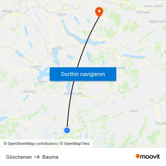 Göschenen to Bauma map