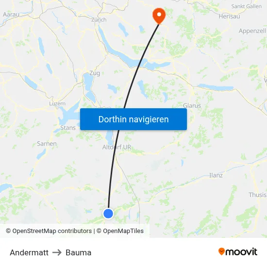 Andermatt to Bauma map