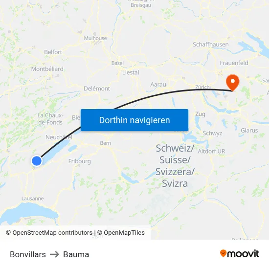 Bonvillars to Bauma map