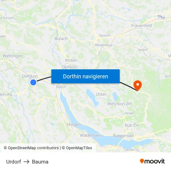 Urdorf to Bauma map