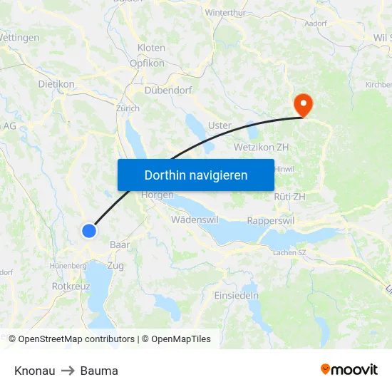Knonau to Bauma map