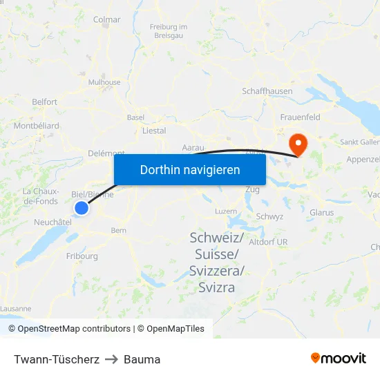 Twann-Tüscherz to Bauma map
