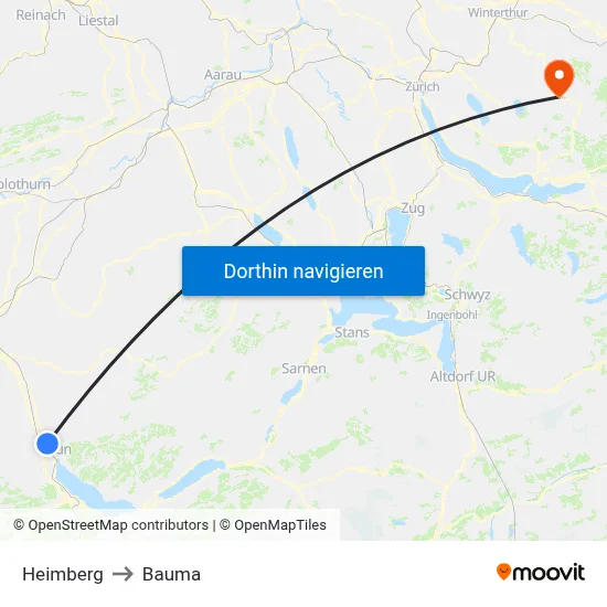 Heimberg to Bauma map