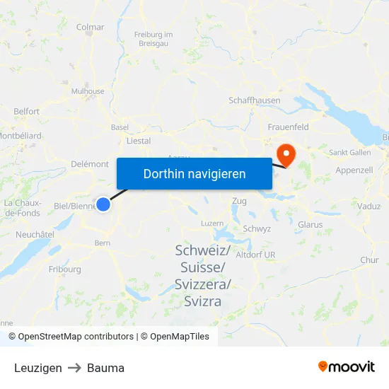 Leuzigen to Bauma map