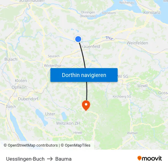 Uesslingen-Buch to Bauma map