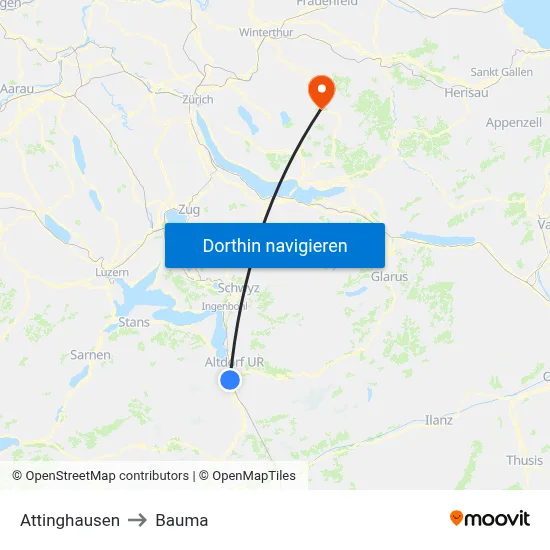 Attinghausen to Bauma map