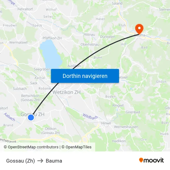 Gossau (Zh) to Bauma map