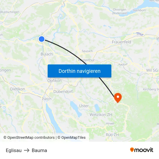 Eglisau to Bauma map