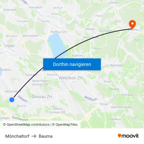 Mönchaltorf to Bauma map