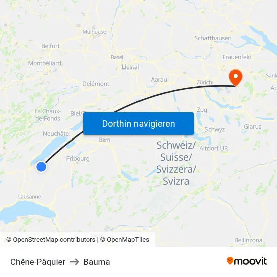 Chêne-Pâquier to Bauma map