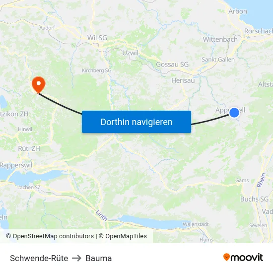 Schwende-Rüte to Bauma map
