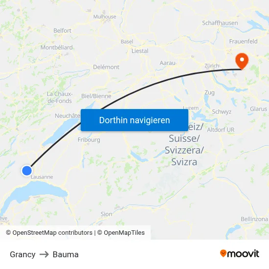 Grancy to Bauma map