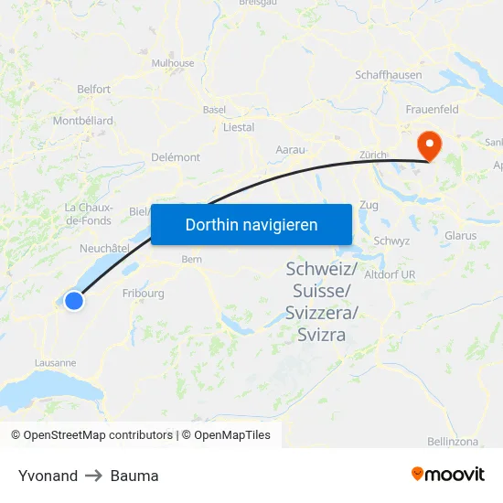 Yvonand to Bauma map