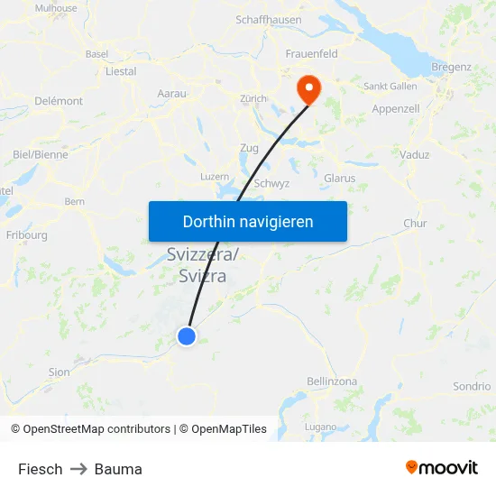 Fiesch to Bauma map