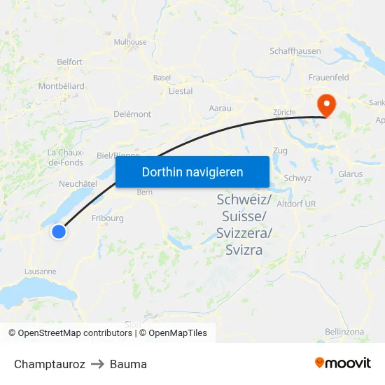 Champtauroz to Bauma map