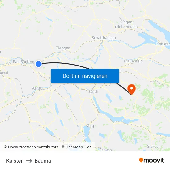 Kaisten to Bauma map