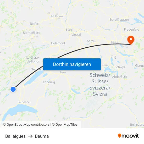 Ballaigues to Bauma map