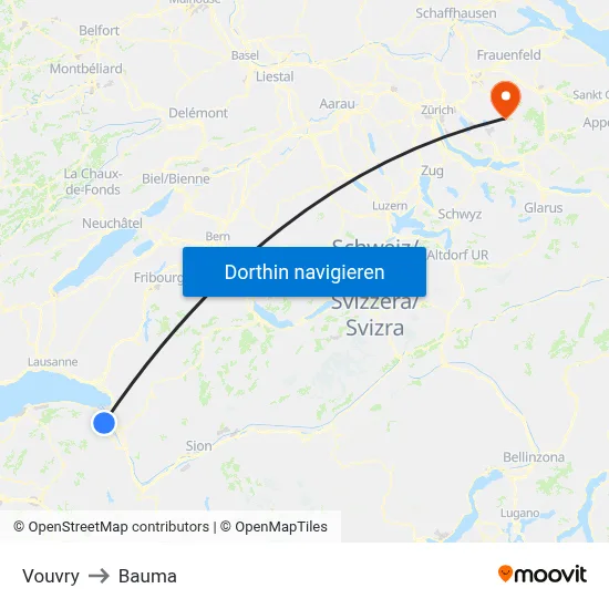 Vouvry to Bauma map