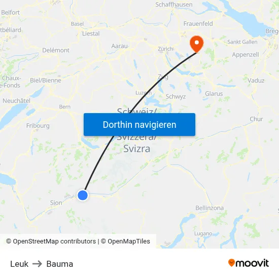 Leuk to Bauma map
