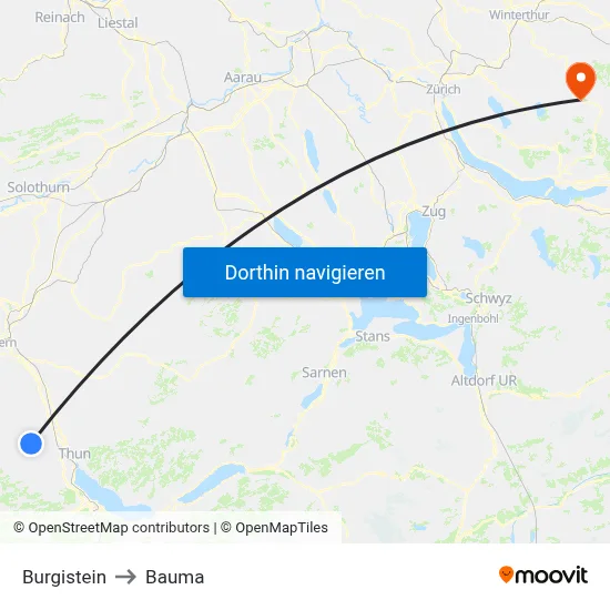 Burgistein to Bauma map
