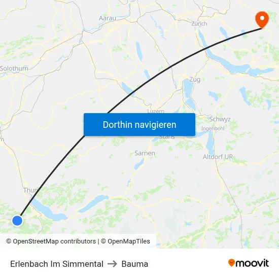 Erlenbach Im Simmental to Bauma map