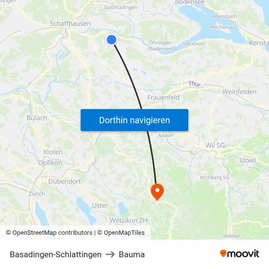 Basadingen-Schlattingen to Bauma map