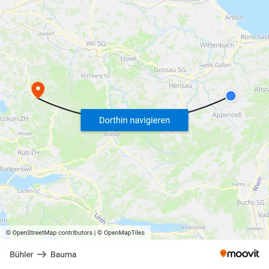 Bühler to Bauma map