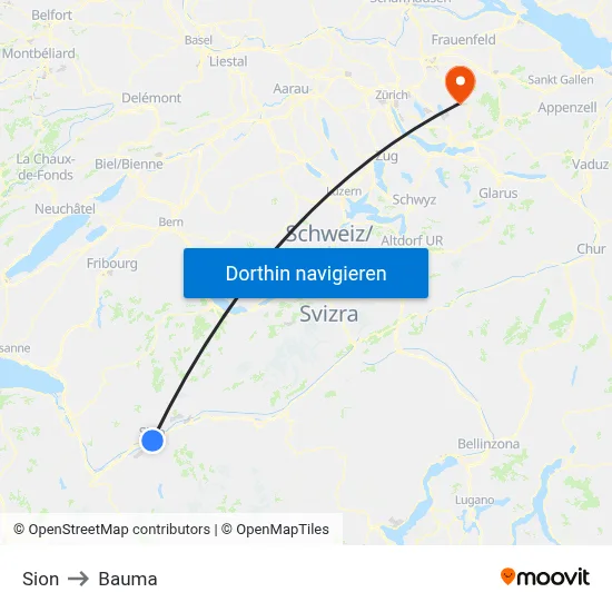 Sion to Bauma map