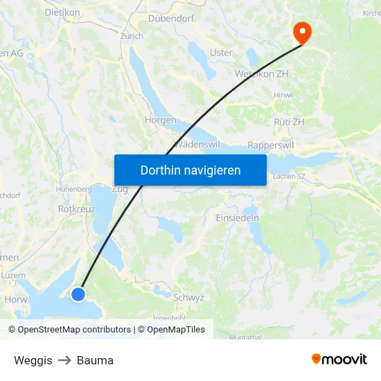Weggis to Bauma map