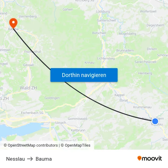Nesslau to Bauma map