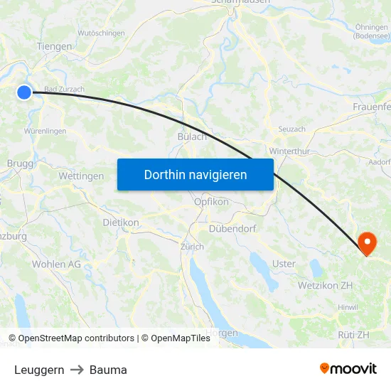 Leuggern to Bauma map