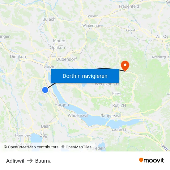 Adliswil to Bauma map