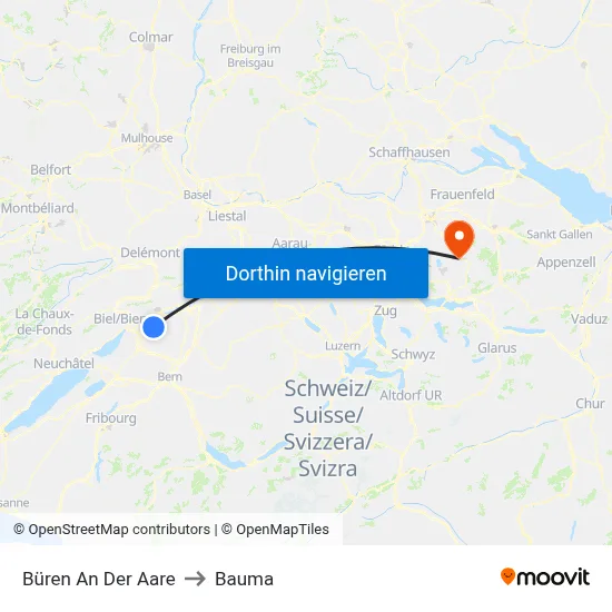 Büren An Der Aare to Bauma map