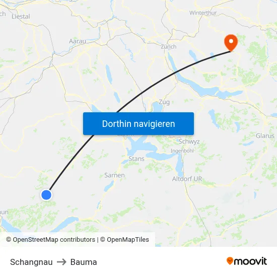 Schangnau to Bauma map