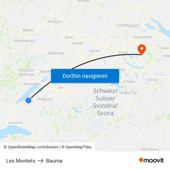 Les Montets to Bauma map